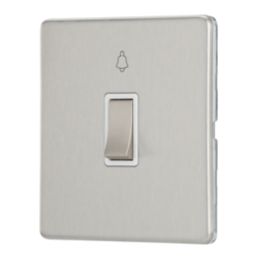 Contactum Lyric 10AX 1-Gang 1-Way Retractive Bell Switch Brushed Steel with White Inserts