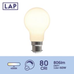 LAP  B22 A60 LED Light Bulb Milky 806lm 3.8W 2 Pack