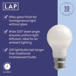 LAP  B22 A60 LED Light Bulb Milky 806lm 3.8W 2 Pack