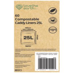 L-PRO Love The Earth Light Green Compostable Caddy Liners 25Ltr 60 Pack