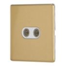 Contactum Lyric 2-Gang Female Coaxial TV Socket Brushed Brass with White Inserts