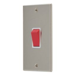 Contactum iConic 45A 1-Gang DP Control Switch Brushed Steel  with White Inserts