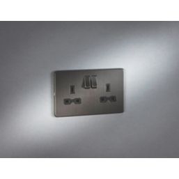Knightsbridge  13A 2-Gang DP Switched Double Socket Smoked Bronze  with Black Inserts