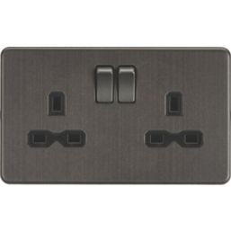 Knightsbridge  13A 2-Gang DP Switched Double Socket Smoked Bronze  with Black Inserts
