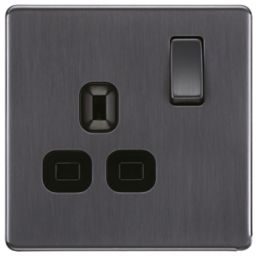 LAP  13A 1-Gang DP Switched Power Socket Slate Grey  with Black Inserts