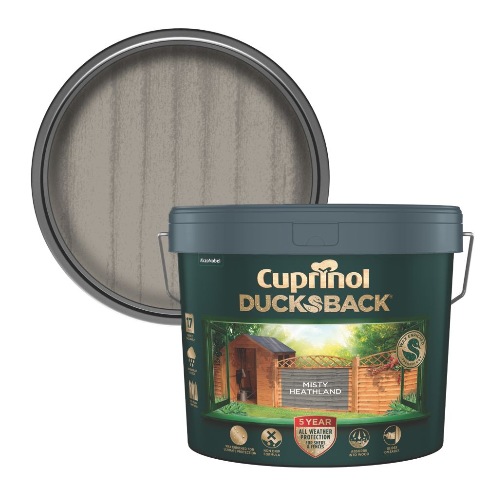 Cuprinol Ducksback 9Ltr Misty Heathland Shed & Fence Paint Screwfix