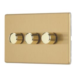 Contactum Lyric 3-Gang 2-Way LED Dimmer Switch  Brushed Brass