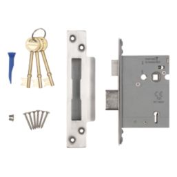 Smith & Locke Fire Rated Satin Stainless Steel BS 5-Lever Mortice Sashlock 78mm Case - 57mm Backset