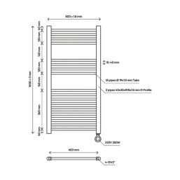 Flomasta 1000mm x 500mm 852BTU Black Flat Electric Towel Radiator