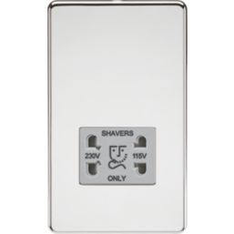 Knightsbridge  2-Gang Dual Voltage Shaver Socket 115 V / 230V Polished Chrome with Colour-Matched Inserts