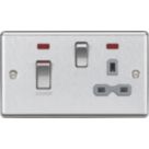 Knightsbridge  45A 2-Gang DP Cooker Switch & 13A DP Switched Socket Brushed Chrome with LED with Colour-Matched Inserts