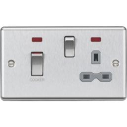 Knightsbridge  45A 2-Gang DP Cooker Switch & 13A DP Switched Socket Brushed Chrome with LED with Colour-Matched Inserts