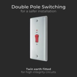 British General Nexus Metal 45A 1-Gang DP Cooker Switch Polished Chrome with LED