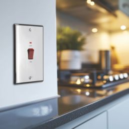 British General Nexus Metal 45A 1-Gang DP Cooker Switch Polished Chrome with LED