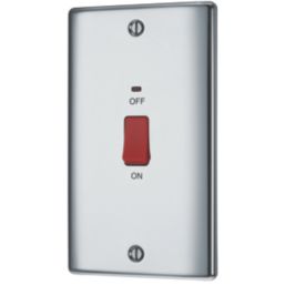British General Nexus Metal 45A 1-Gang DP Cooker Switch Polished Chrome with LED