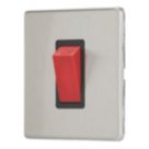 Contactum Lyric 45A 1-Gang DP Control Switch Brushed Steel  with Black Inserts