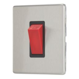 Contactum Lyric 45A 1-Gang DP Control Switch Brushed Steel  with Black Inserts