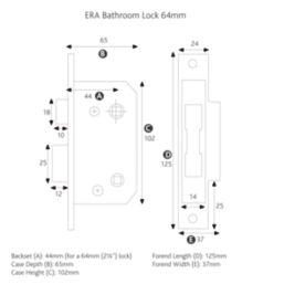 ERA  Brass Bathroom Lock 64mm Case - 44mm Backset