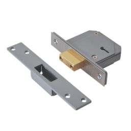 Union Fire Rated  Satin Chrome BS 5-Lever Mortice Deadlock 67mm Case - 40mm Backset