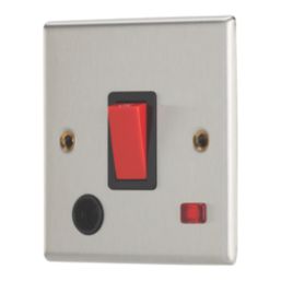 Contactum iConic 32A 1-Gang DP Control Switch & Flex Outlet Brushed Steel with Neon with Black Inserts