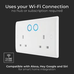 British General 800 Series 13A 2-Gang SP Switched Smart Socket White