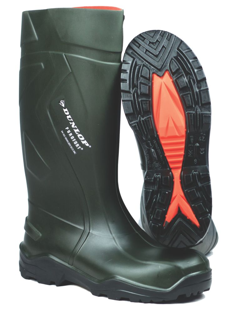 Dunlop Purofort Safety Wellies Green Size 11 Screwfix