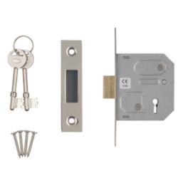 Smith & Locke Fire Rated  3 Lever Nickel-Plated Mortice Deadlock 64mm Case - 44mm Backset