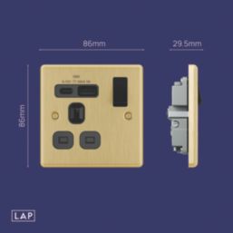 LAP  13A 1-Gang SP Switched Socket + 3A 18W 2-Outlet Type A & C USB Charger Satin Brass with Black Inserts
