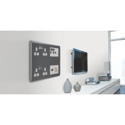 British General Nexus Metal 13A 4-Gang DP Combination Plate Polished Chrome with White Inserts