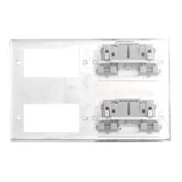 British General Nexus Metal 13A 4-Gang DP Combination Plate Polished Chrome with White Inserts