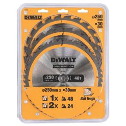 DeWalt  Wood/Plastic Circular Saw Blade Set 250mm x 30mm 24 / 48T 3 Pack