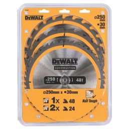 DEWALT  Wood/Plastic Circular Saw Blade Set 250mm x 30mm 24/48T 3 Pieces