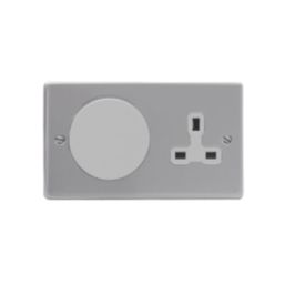 MagCharge  Raised Square with Qi2 Wireless Charging Socket 2-Gang 13Ah Unswitched Satin Chrome with Grey Inserts