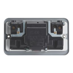 Contactum  13A 2-Gang 2-Pole Switched Metal Clad Passive RCD Socket with White Inserts