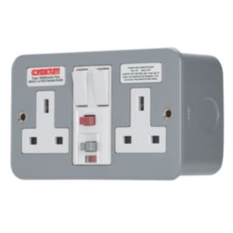 Contactum  13A 2-Gang 2-Pole Switched Metal Clad Passive RCD Socket with White Inserts