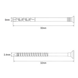 Easyfix  Nylon & Steel Countersunk Head Hammer Fixings 5mm x 30mm 100 Pack