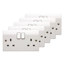 MK Logic Plus Rapid Fix 13A 2-Gang DP Switched Sockets White   5 Pack