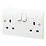 MK Logic Plus Rapid Fix 13A 2-Gang DP Switched Socket White  with White Inserts 5 Pack