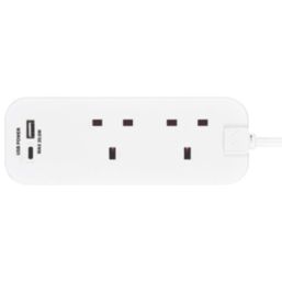 Masterplug 13A 2-Gang Unswitched  Travel Extension Lead (UK to EU) + 3.4A 2-Outlet Type A & C USB Charger White 0.45m