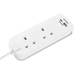 Masterplug 13A 2-Gang Unswitched  Travel Extension Lead (UK to EU) + 3.4A 2-Outlet Type A & C USB Charger White 0.45m