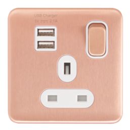 Schneider Electric Lisse Deco 13A 1-Gang SP Switched Socket + 2.1A  2-Outlet Type A USB Charger Copper with White Inserts