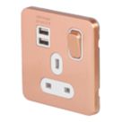 Schneider Electric Lisse Deco 13A 1-Gang SP Switched Socket + 2.1A  2-Outlet Type A USB Charger Copper with White Inserts