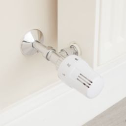 1/2" x 15mm White/Chrome Angled & L/S Modern Thermostatic Radiator Valve & Lockshield