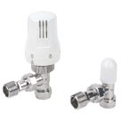 1/2" x 15mm White/Chrome Angled & L/S Modern Thermostatic Radiator Valve & Lockshield