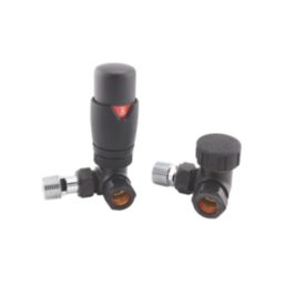 ETAL Danva 15mm x 1/2" Anthracite Corner & L/S Modern Thermostatic Radiator Valve & Lockshield