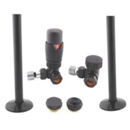 ETAL Danva 15mm x 1/2" Anthracite Corner & L/S Modern Thermostatic Radiator Valve & Lockshield