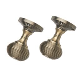 Designer Levers Beehive Door Knob Pair Antique Brass 60mm