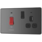 British General Evolve 45A 2-Gang 2-Pole Cooker Switch & 13A DP Switched Socket Polished Black with LED with Black Inserts