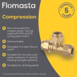 Flomasta  Brass Compression Equal Tee 28mm