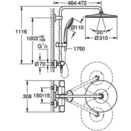 Grohe Vitalio Joy 310 HP Rear-Fed Exposed Chrome Thermostatic Shower System
